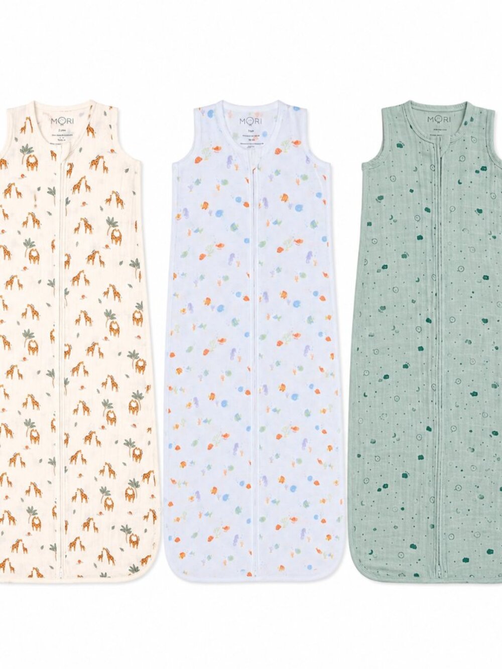 MORI Muslin Front Opening Sleep Sack 3-Pack 0.5 TOG 2-4Y Mint Ocean